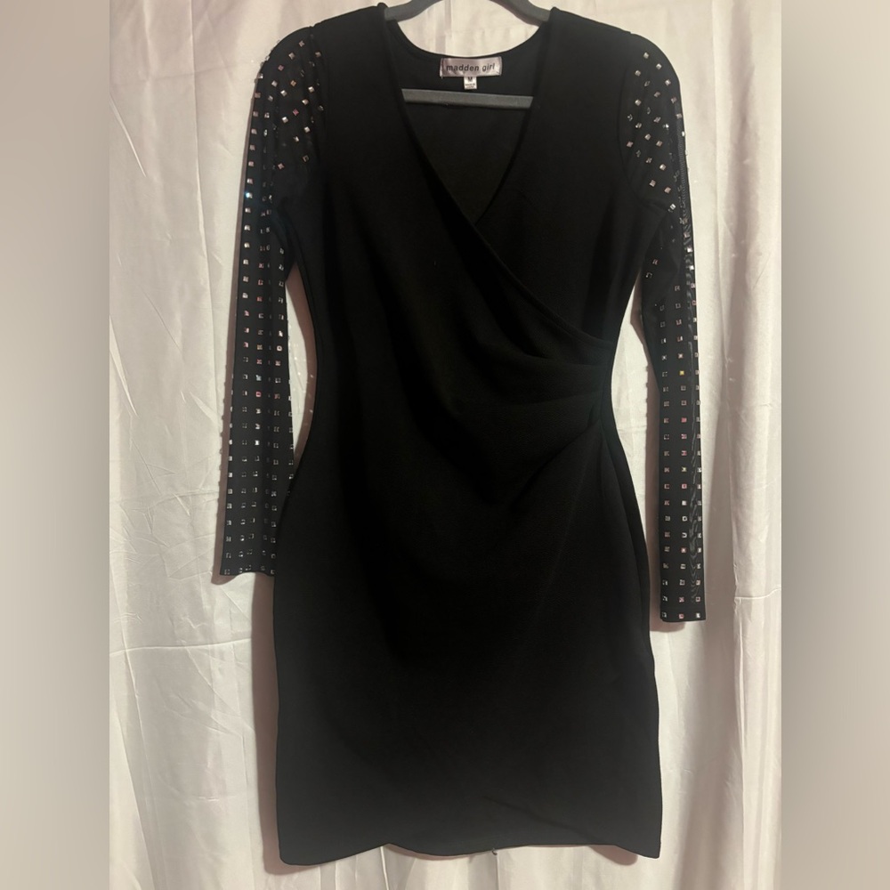 Madden Girl Black Dress with Embellished Sleeves